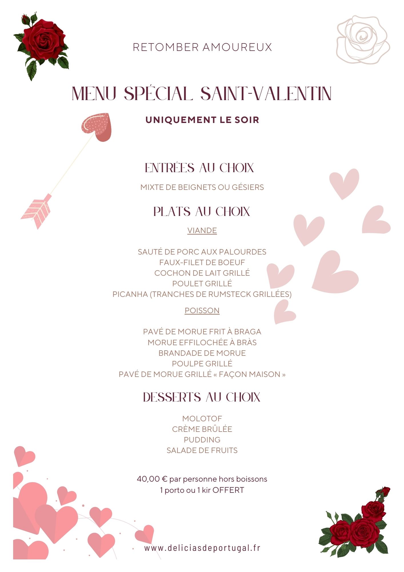 Menu de la Saint Valentin chez Delicias de Portugal Menu de la Saint Valentin chez Delicias de Portugal
