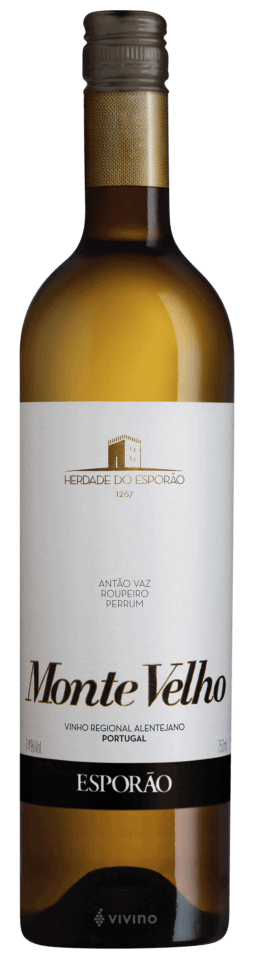 Bouteille de vin blanc portugais Monte Velho de la région de Alentejo